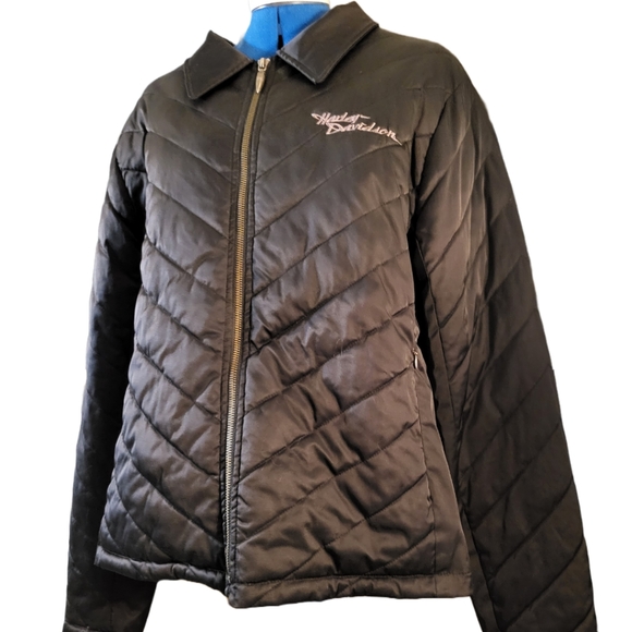 Harley Davidson Black Silky Quilted Puffer Style Jacket sz 1W - Picture 3 of 14